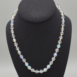 Womens Clear AB Aurora Borealis Faceted Crystal Fashion Beaded Necklace 17 in